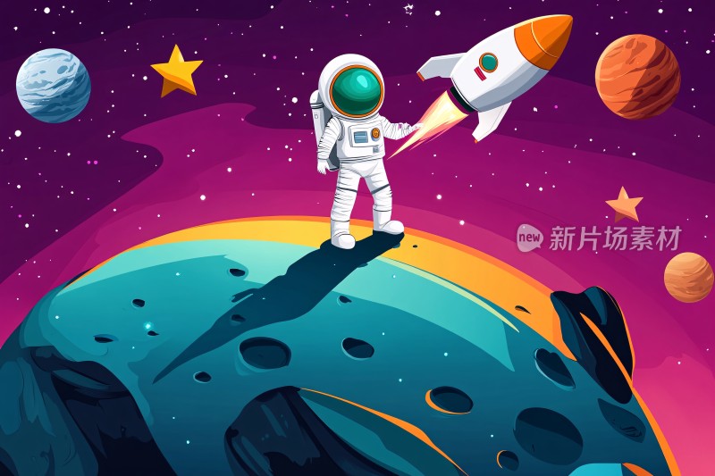 宇航员与火箭的太空场景