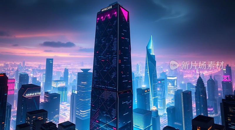 未来都市夜景高楼林立霓虹闪烁