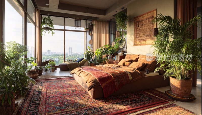 室内绿植环绕的舒适卧室