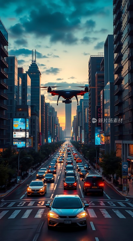 未来之城无人机与车流共舞