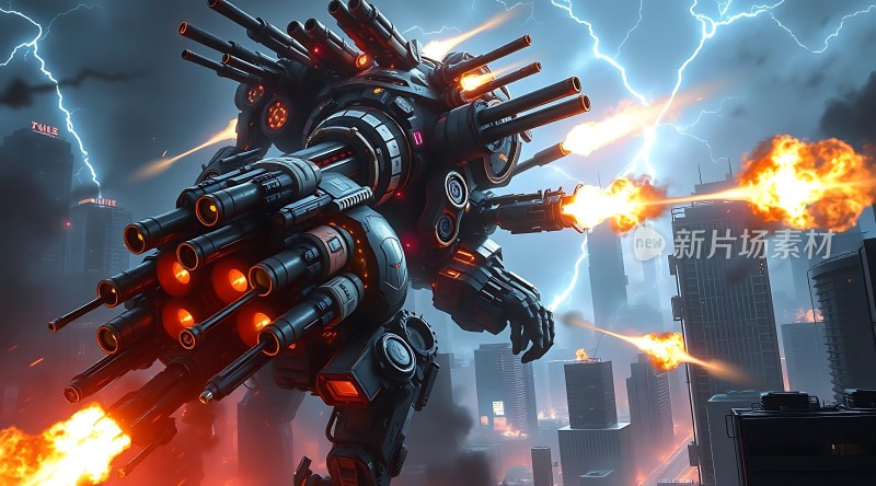 机械巨兽战火中的城市
