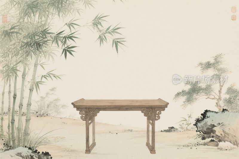 古典山水水墨插画