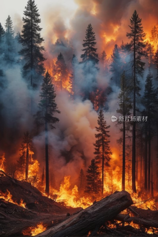 当森林大火燃烧时可火焰和烟雾高清风景图片