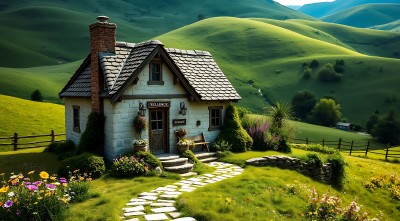 绿色山谷中的温馨小屋