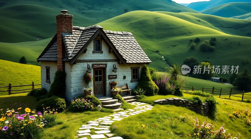 绿色山谷中的温馨小屋