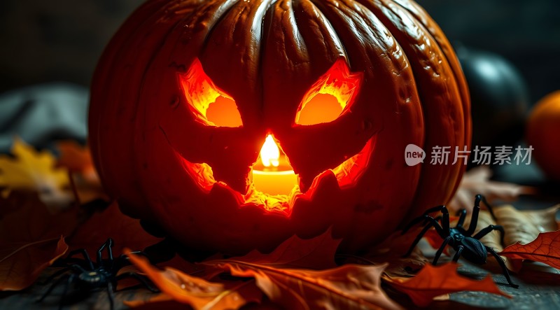 万圣节南瓜灯与蜘蛛装饰
