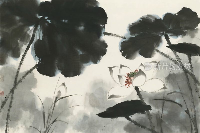 水墨荷花水墨画