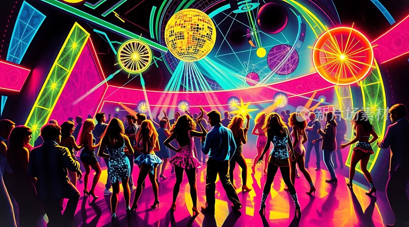 霓虹灯光下的派对狂欢夜