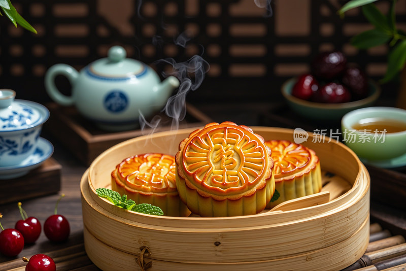 端午节月饼水果坚果茶壶创意摄影