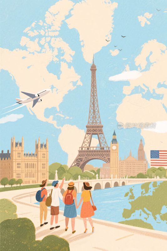 欧洲景点旅游插画