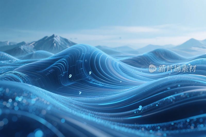 蓝色波浪山脉插画