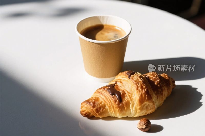 咖啡与可颂的桌面
