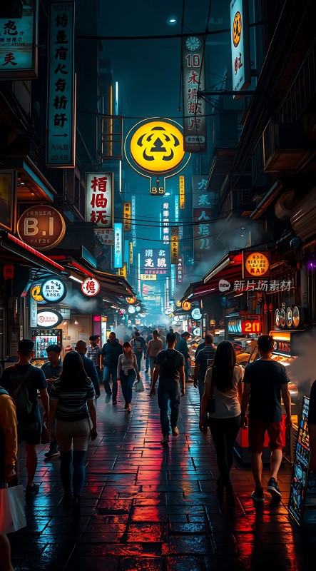 霓虹灯下的繁华夜市