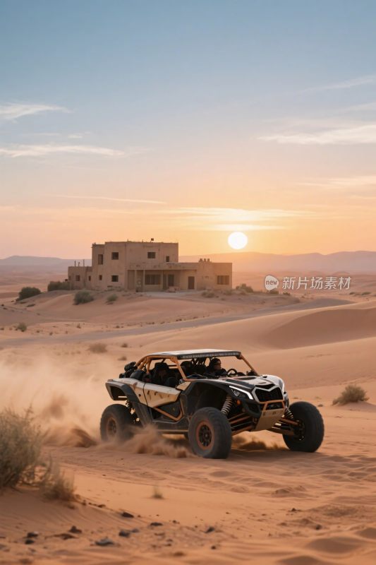 沙漠中越野车行驶的壮丽景象