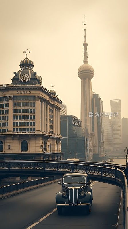 复古汽车与现代建筑相映成趣