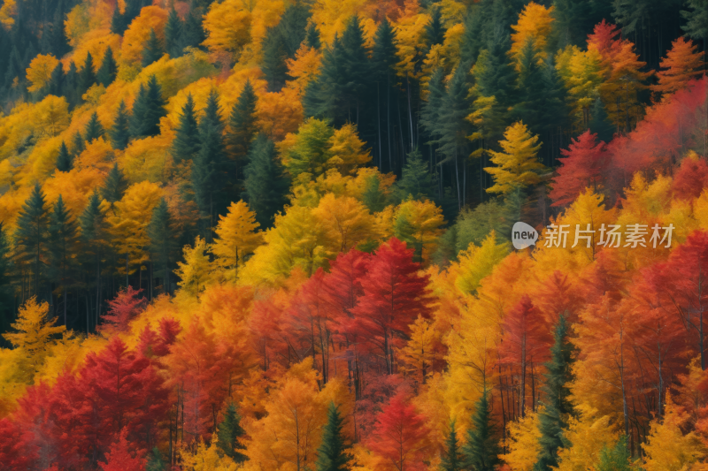 森林中长满橙色和黄色叶子的树木风景图片