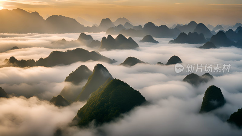 桂林山水照片山峰云海群山云雾缭绕自然风景