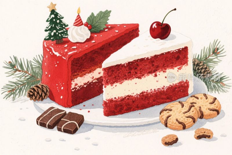红丝绒蛋糕甜点插画