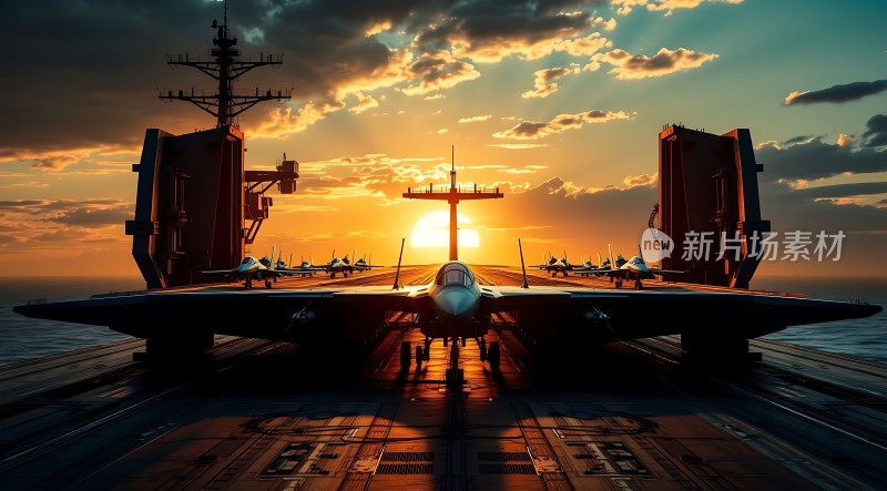 日出时航母上的战斗机起飞