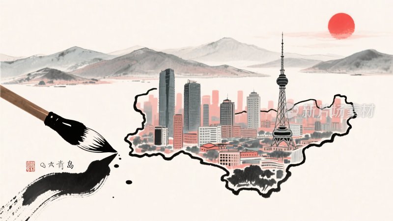 水墨笔触绘就城市风景图