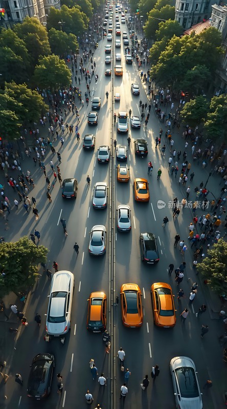 车水马龙人潮涌动城市街道繁忙景象