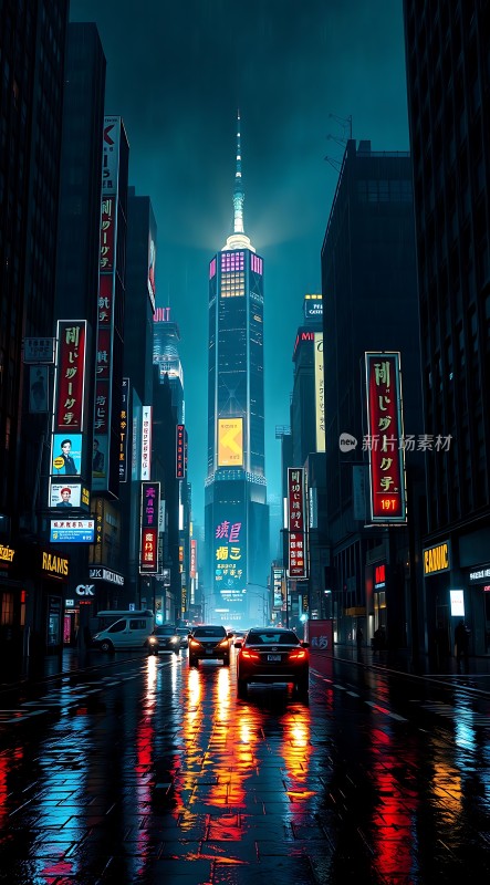 霓虹灯下的繁华都市夜景