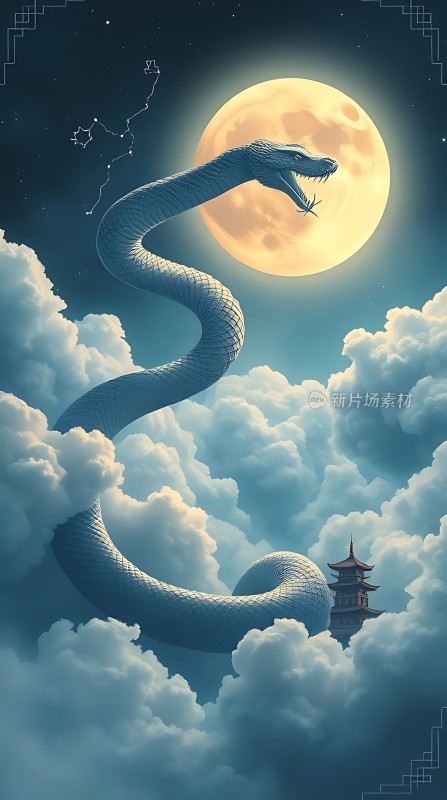 夜空巨蟒与古塔