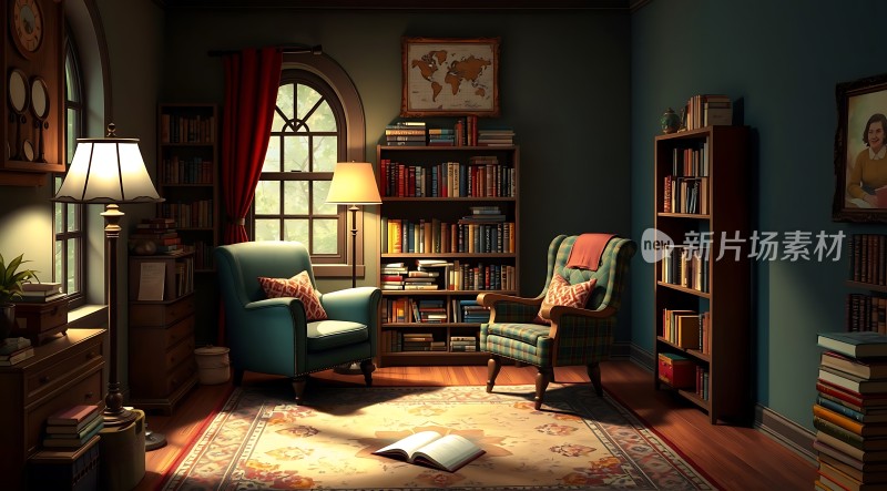 书架环绕的书房