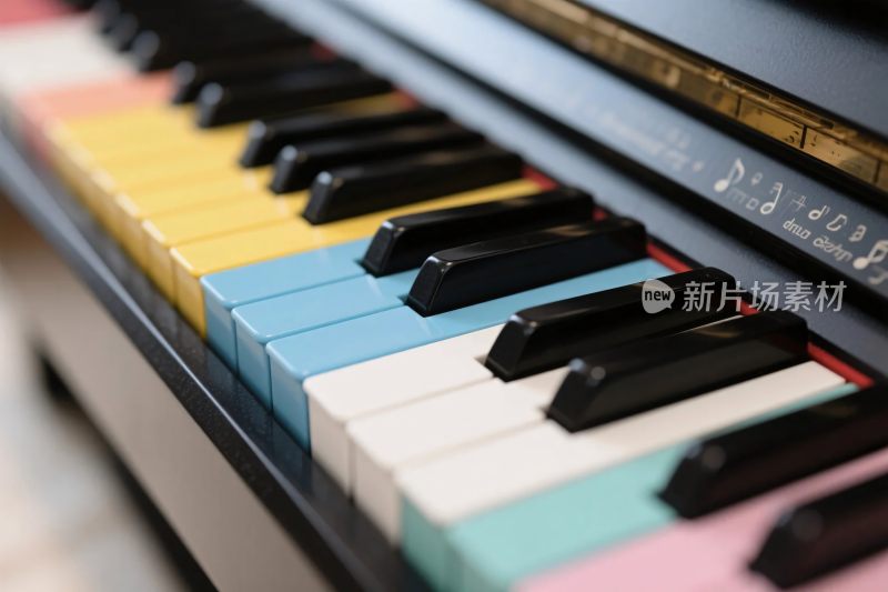 彩色钢琴键盘特写