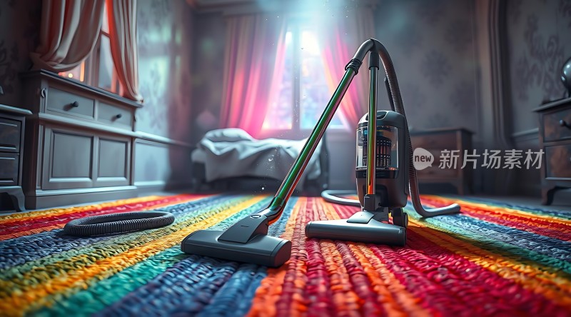 新片场素材 吸尘器清洁彩色地毯