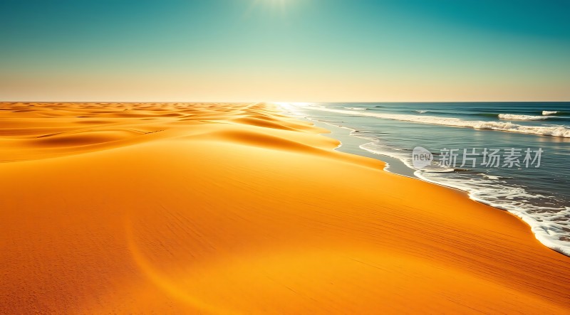 金色沙滩与蔚蓝大海交汇阳光下的自然美景