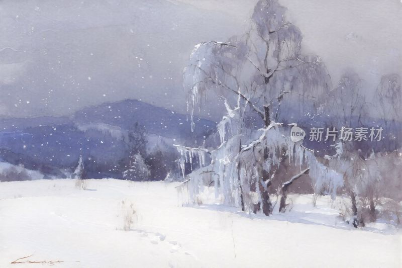 冬日雪景风景画