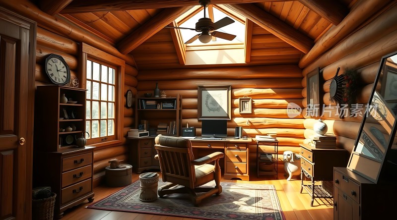 阳光下的木屋书房