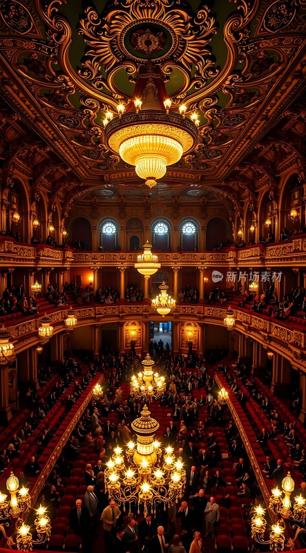 华丽剧院内部璀璨吊灯与观众席