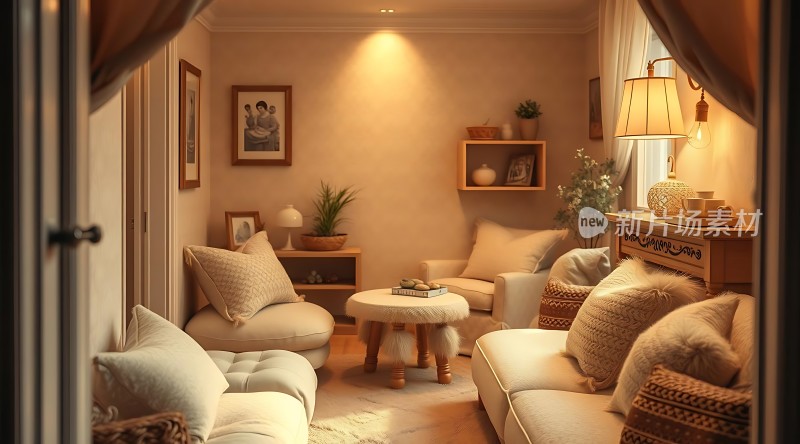 温馨客厅舒适沙发柔和灯光宁静生活空间