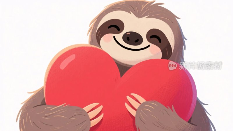 微笑树懒抱爱心插画