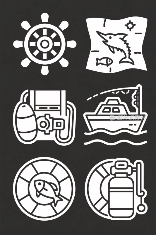 海洋渔业相关图标集合