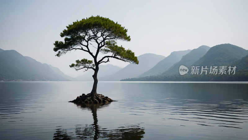 水中的一棵树高清风景图片