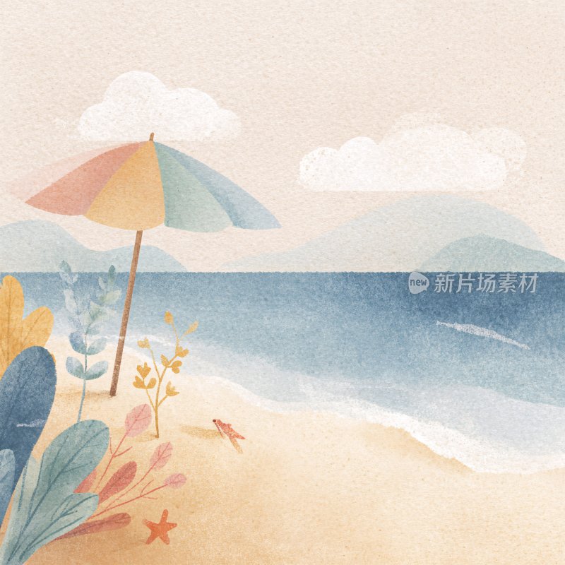 夏日海边插画风景
