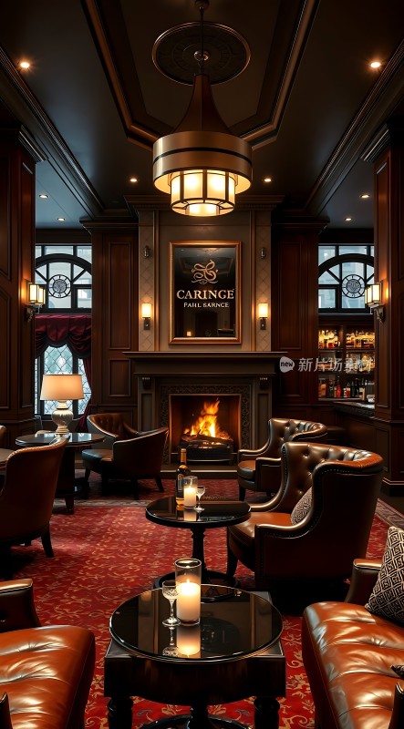 豪华酒吧壁炉旁的舒适时光