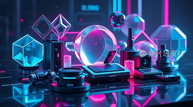 科技未来主义霓虹灯下的数码世界