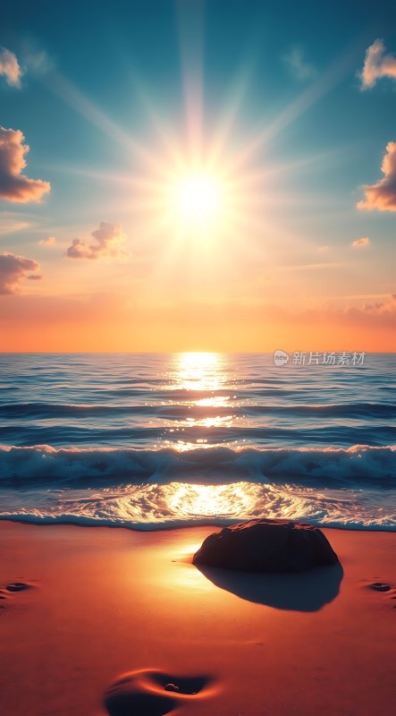 日落海滩阳光洒满海面