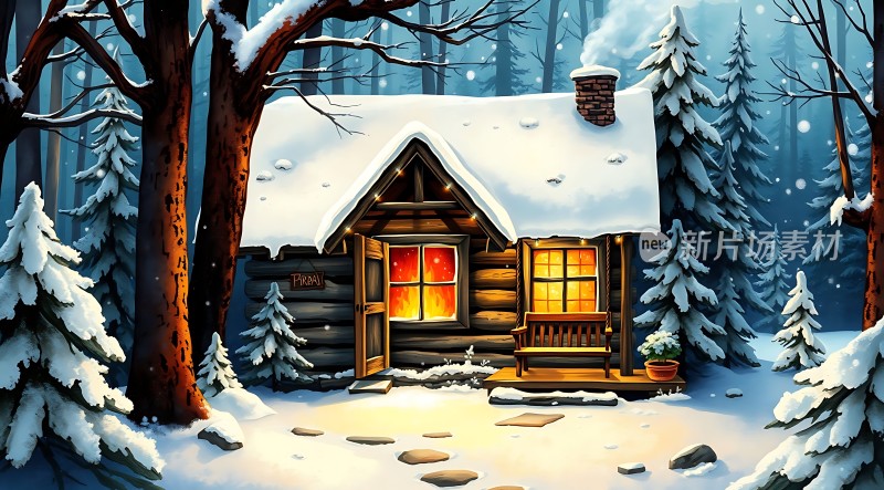 雪夜小木屋温馨家园