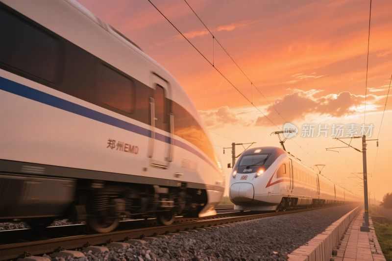 高铁夕照铁轨场景