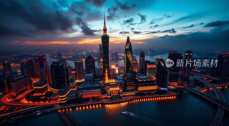 上海夜景黄浦江畔灯火辉煌