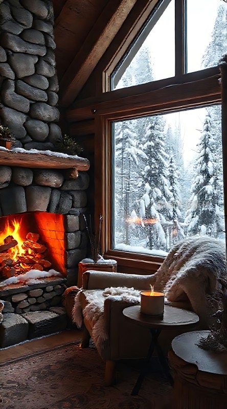 冬日暖炉旁的温馨小屋