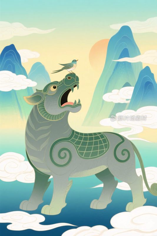 传统的神兽山水插画