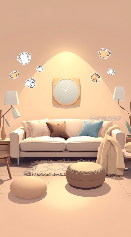 温馨客厅舒适沙发与创意装饰