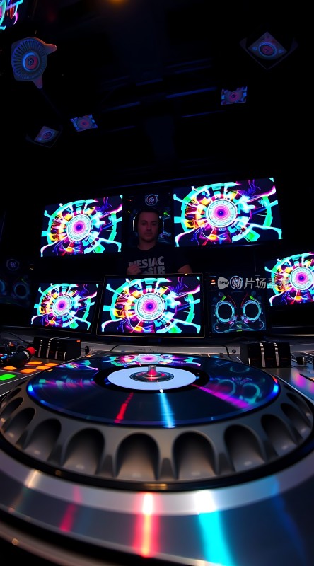 DJ操控炫酷设备屏幕色彩斑斓