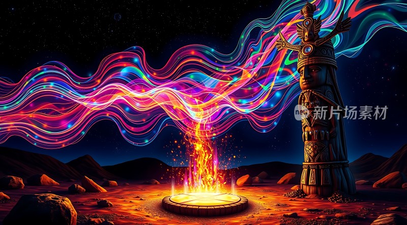 神秘能量柱与光芒四射的能量流